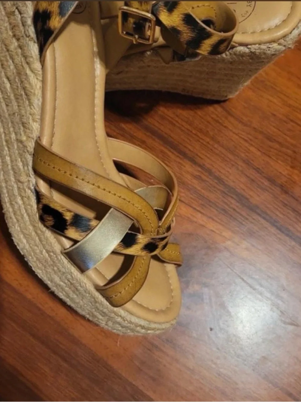 Leopard Print Espadrille Wedge Sandals - Women's Tan Leopard